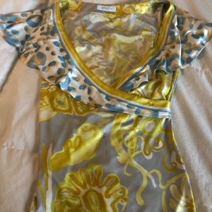 Emilio Pucci yellow/blue 100% silk top.  Size 6